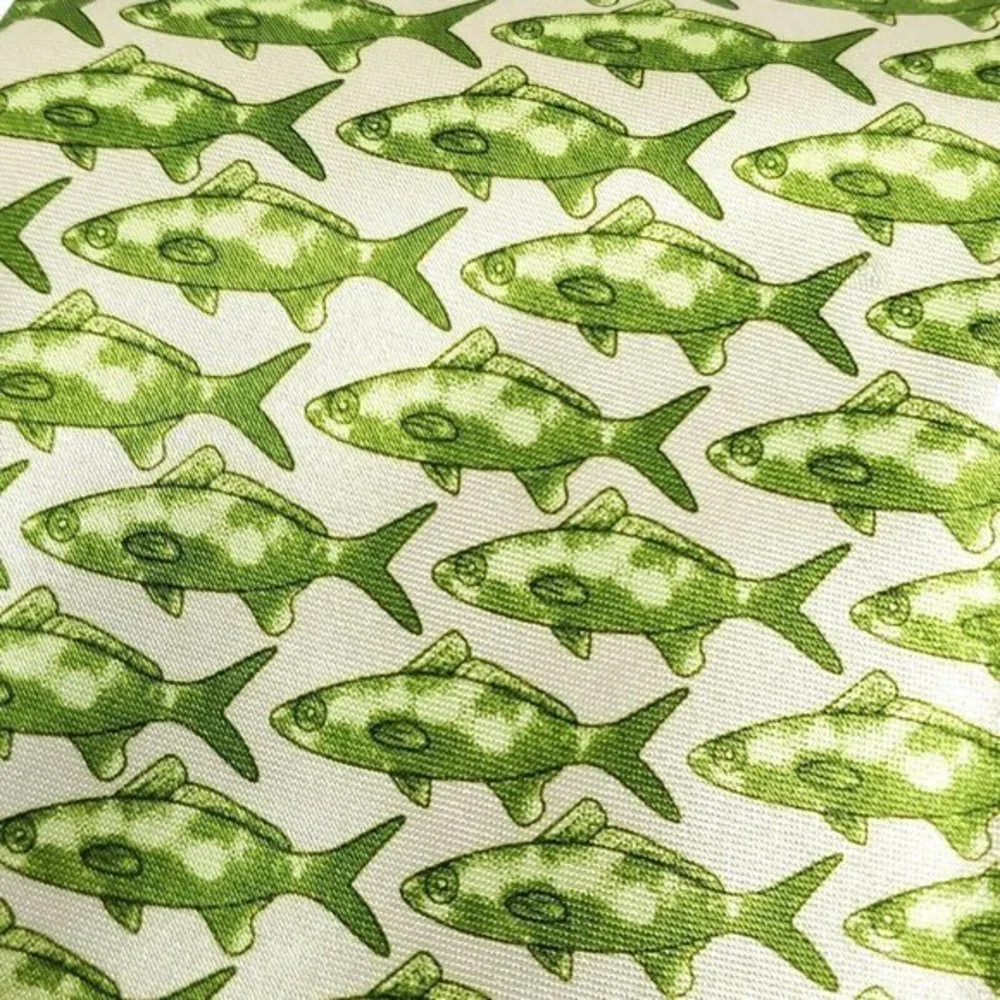 Fish Pattern Tie Necktie Green Ivory‎ Fishing Hunting Sports